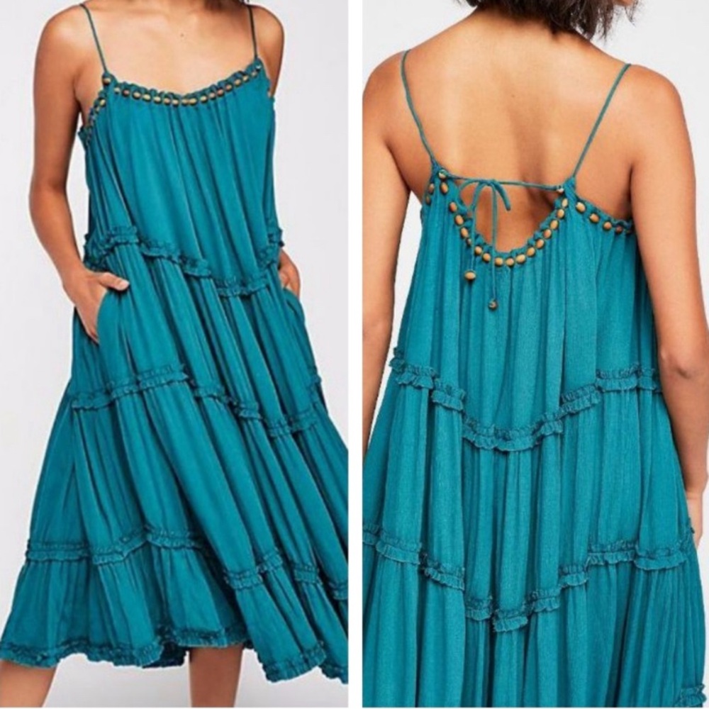 RARE Free People Fallin Hard Midi Dress NWOT Turquoise Blue